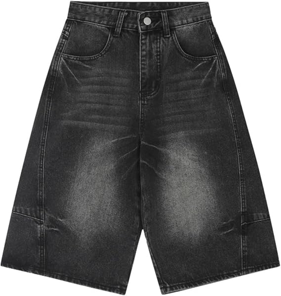 CUTEGAL Y2K Straight Jean Shorts Washed Denim Short Pants Unisex Mid Rise Wide Leg Baggy Jeans Streetwear
