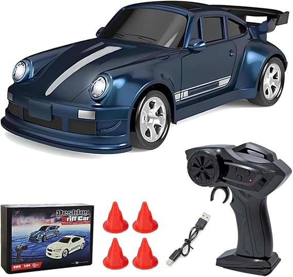 Mini Desktop RC Drift Car, 1:64 Scale 4WD High-Speed 2.4Ghz Remote Control Racing Sports Car with LED Lights Hobby Toy for Adults