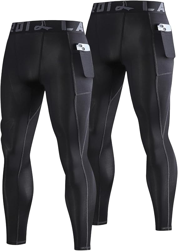 LAFROI Men's 2-Pack Athletic Cool Compression Fit Tights Leggings