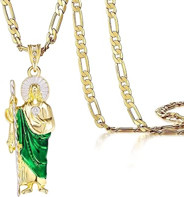 San Judas Tadeo Necklace Diamond 14K Gold Plated San Judas Tadeo Necklace San Judas Medalla Gold 258