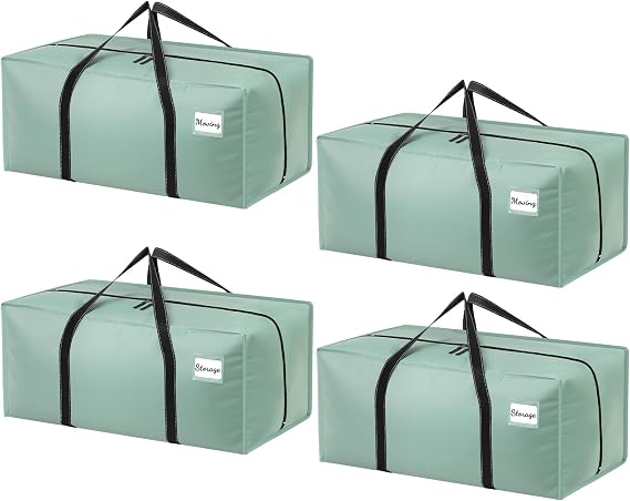 Dntorx 4 Pack 120L Moving Bags and Storage Bags, Large Moving Box with Zip | PP material, waterproof, sturdy handles, L-shaped zip, max load 200 lbs, ideal for moving, dorms, travel and bedding storage