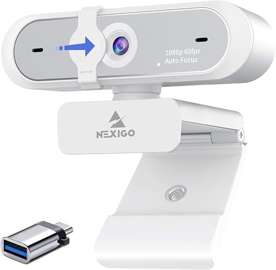 1080P 60FPS Webcam with USB C Adapter, NexiGo AutoFocus USB Web Camera with Microphone, Privacy Cover, Thunderbolt 3 to USB 3.0 Adapter, for Zoom/Skype/Teams Online Teaching, Laptop MAC PC Desktop
