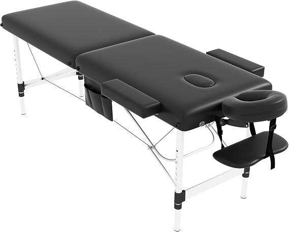 Portable Massage Table, Lightweight Aluminum Frame with Carry Handle, Black