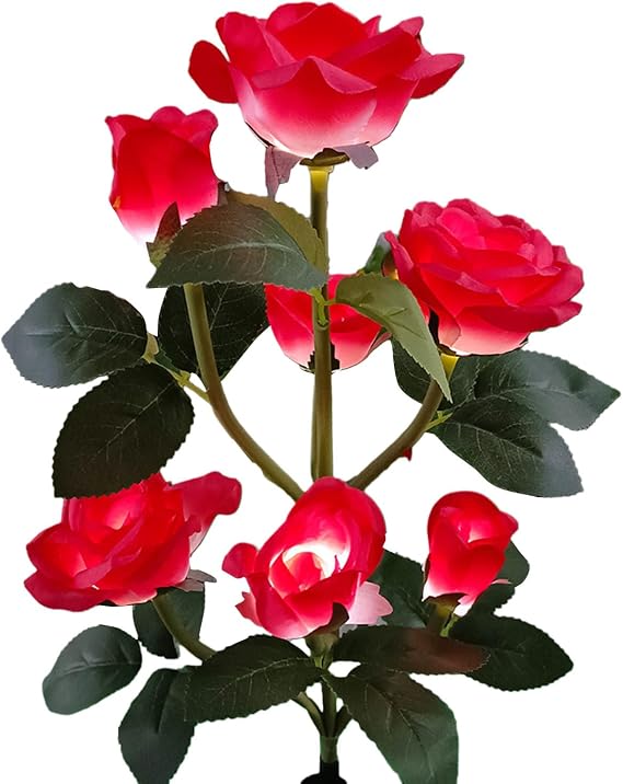 Rose Flower Solar Garden Light, Auto Charging Waterproof Solar Lamp, LED for Outside, Garden Decor for Yard, Patio, Landscape, Planter, Walkway (Red 7)