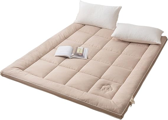 Futon Mattress, Thicken Floor Mattress, Japanese Tatami Pad,Portable Foldable Sleeping Mat, Double Single Mattresses Floor Lounger Bed for Home Dormitory,Beige,90x200cm