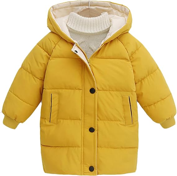 Girls and Toddlers' Long Hooded Puffer Jacket Winter Coat for 2-7 Years Baby Boys Girls Toddler Wind-Resistant