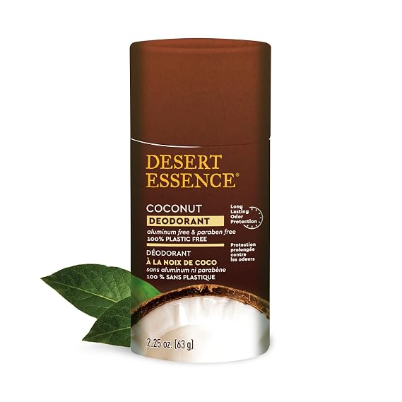 Desert Essence Coconut Deodorant, 2.25 oz | Natural odor protection with botanical oils in a vegan , aluminum -free formula & 100% plastic-free tube