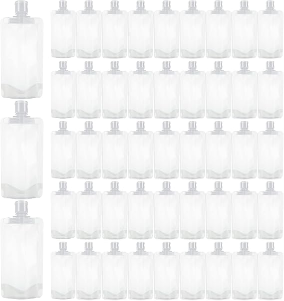 50 PCS Travel Size Empty Squeeze Pouches Refillable 3.38oz Clear Travel Pouches for Toiletries, 100ml Portable Travel Fluid Bags for Liquid Shampoo Lotion Shower Gel, Leak Proof sub Bag for Travel
