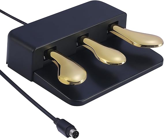 Portable 3-Pedal Board unit for Electric pianos keyboards, Soft & Sostenuto & Sustain pedal, 3-Pedal Compatible With Yamaha P125 P121 P515 DGX670 Digital pianos keyboards (Black + Gold)