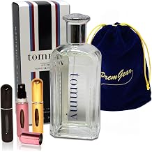 Tommy Eau De Toilette, Fragrance for Men, 3.4Fl oz / 100 ml with Elegant Velvet Pouch and 3 Refillable Atomizer Spray Bottles