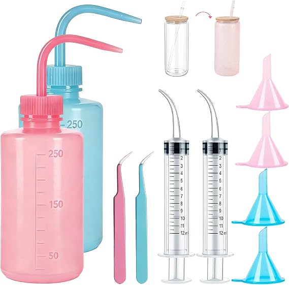 Snow Globe Tumbler Supplies Kit - Complete 10-Piece DIY Craft Set with Bent Syringe, Tweezers, Small Funnel & Squeeze Bottles for Glass Cups Supplies for Glitter Snowglobe Tumbler Craft Cup Making