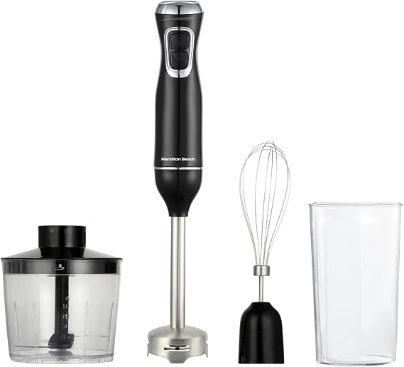 Hamilton Beach 4-in-1 Hand Blender Set, Versatile Functionality, Turbo Boost, Durable, Ergonomic Design, 4 Attachments, Multi-Functional - HB5023-GS, Black