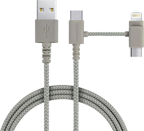 Smartish USB to Lightning, USB C & Micro Cable, Crown Joule, 6 Ft, Beige