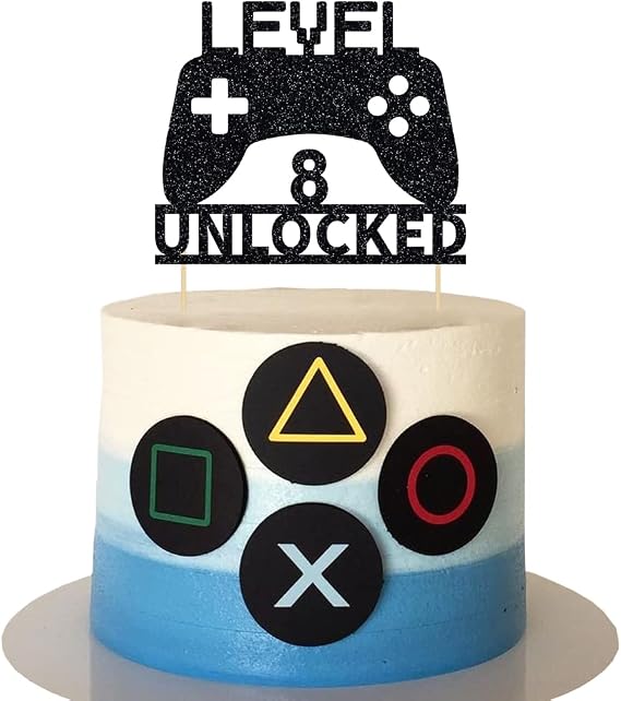 Video Game Birthday Decorations, Level 8 Unlocked Cake Topper
