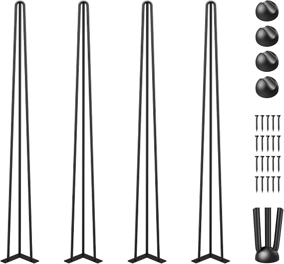 Happybuy Hairpin Table Legs 34" Black Set of 4 Desk Legs 880lbs Load Capacity (Each 220lbs) Hairpin Desk Legs 3 Rods for Bench Desk Dining End Table Chairs Carbon Steel DIY Heavy Duty Furniture Legs