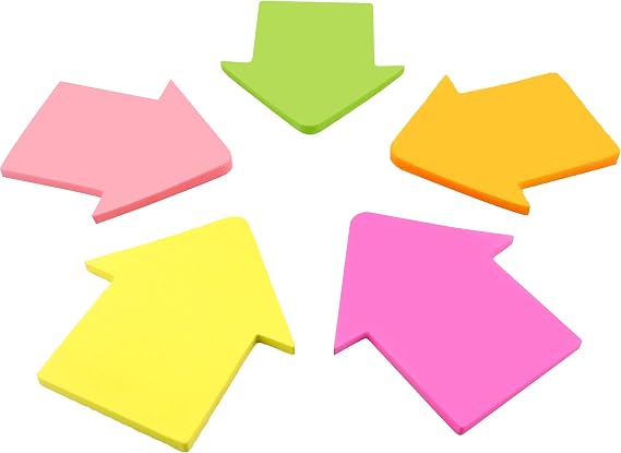 Arrow Shaped Sticky Notes, 2.72 x 2.56 Inches, 5 Bright Colors, Fun Sticky Notes Note Pads Memo Pads for Office, School, Home, 200 Sheets Total, 4A 5013