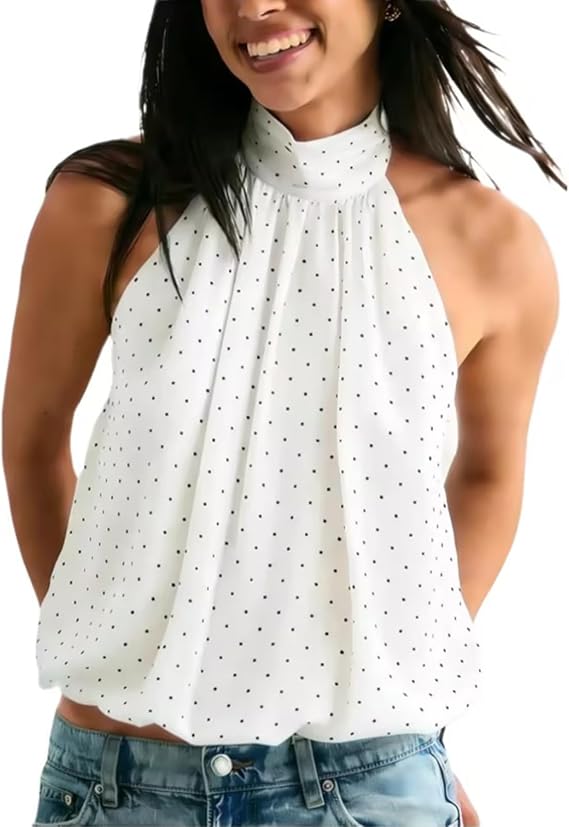 Womens Backless Halter High Neck Top