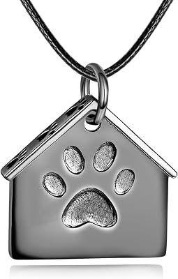 Dreamboat Paw Print Necklace Sterling Silver House Pendant Pet Keepsake Memorial Jewelry for Loss of Dog Sympathy Gifts for Women Men