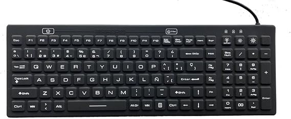 DS International Spanish Layout Backlit Industrial Silicone Full Size Keyboard with IP68 Protection - IKB106BL-S