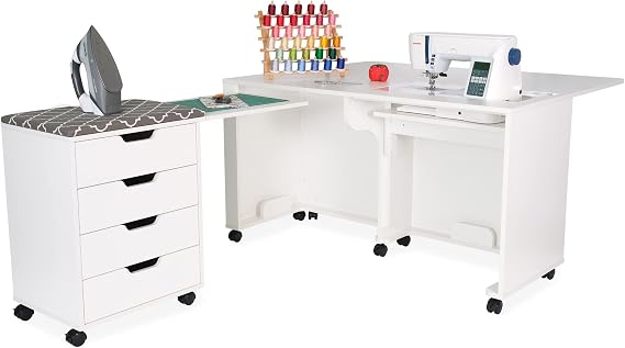 Arrow Laverne & Shirley Sewing Cabinet with Hydraulic Lift & Rolling Storage Caddy Quilting & Sewing Workstation