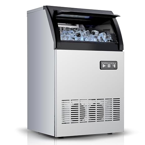Commercial Ice Makers Machine, 100Lbs/24H Stainless Steel Ice Cube Maker Machine with Self Cleaning, for Home Kitchen Office Restaurant Bar, with Water Filter, Scoops, Drain Pipe