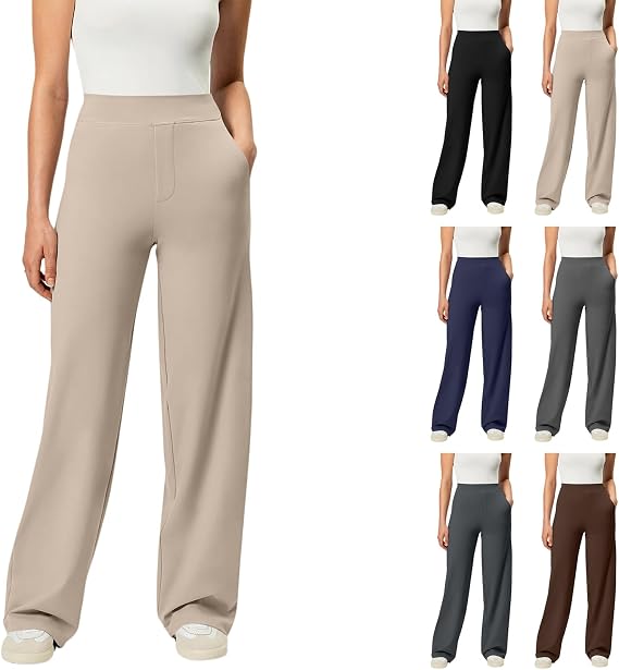 Women Yoga Pants Wide Leg Dress Pants with Pockets Plus Size Straight Leg Yoga Pants Casual Loose Work Slacks
