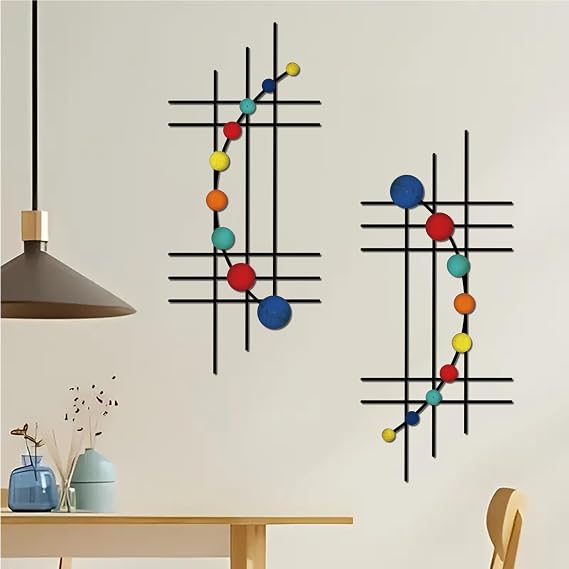 DUOOLN 2 Pcs Abstract Metal Wall Decor, Minimalist Hanging Wall Single Line Art, Modern 3D Geometrical Iron Sculptures Painting for Living Room Bedroom Bathroom Study Room Home Ornamental-Blue