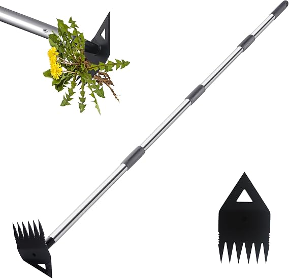 Weed Puller Tool with Long Handle, Hoe Garden Tool & Weed Rake for Weeding