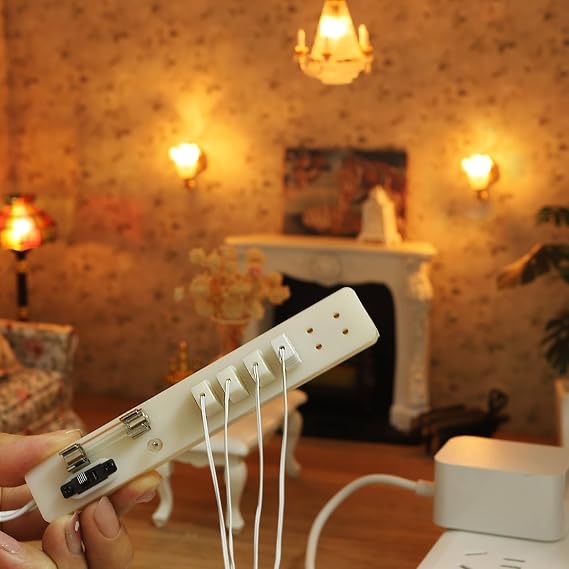 iLAND 1:12 Scale Accessories of Dollhouse Lighting Power Strip & Adapter, Mini Dollhouse Accessories for Miniature Lights in DIY Miniature House Kit (Mini Power Strip & Adapter)