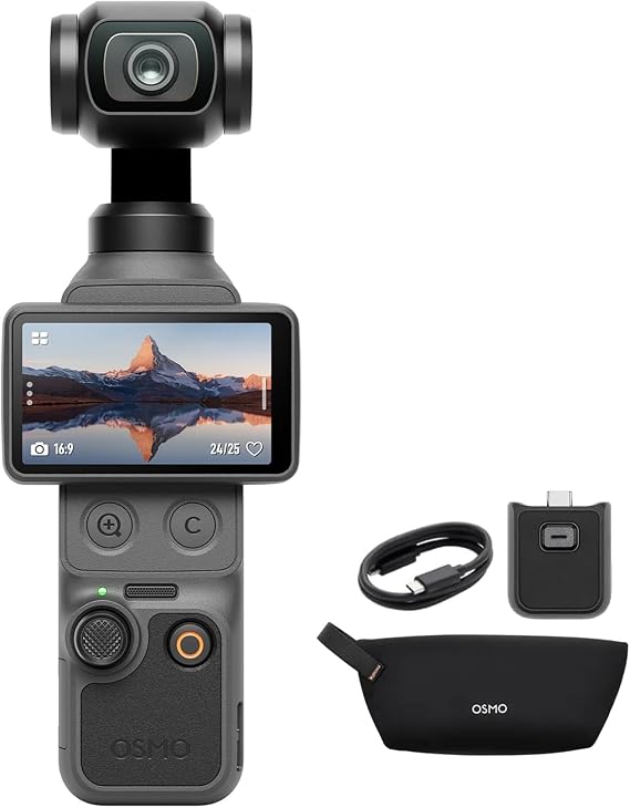 DJI Osmo Pocket 4 Essential Combo, Pocket Gimbal Vlog Camera, 1" CMOS & 4K/240fps, 3-Axis Stabilization, 14-Stop Dynamic Range, 107GB Built-in Storage Protective Case Combo