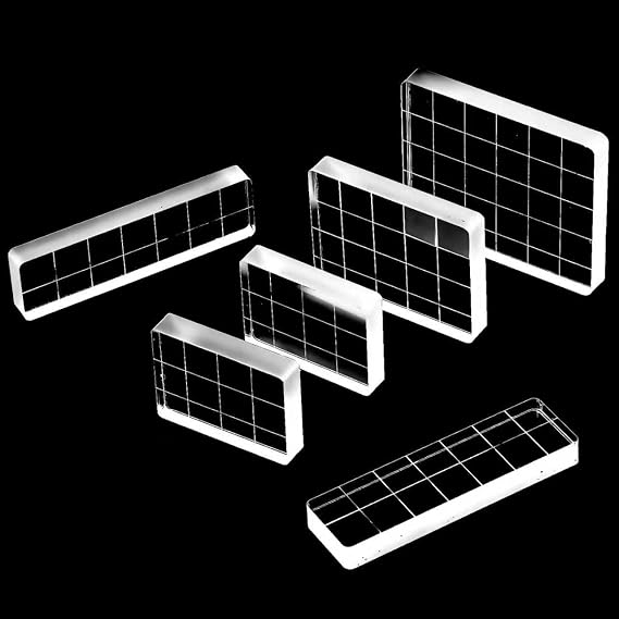 6Pcs Acrylic Stamp Blocks, Clear Stamping Blocks with Grid Lines, 6 Sizes