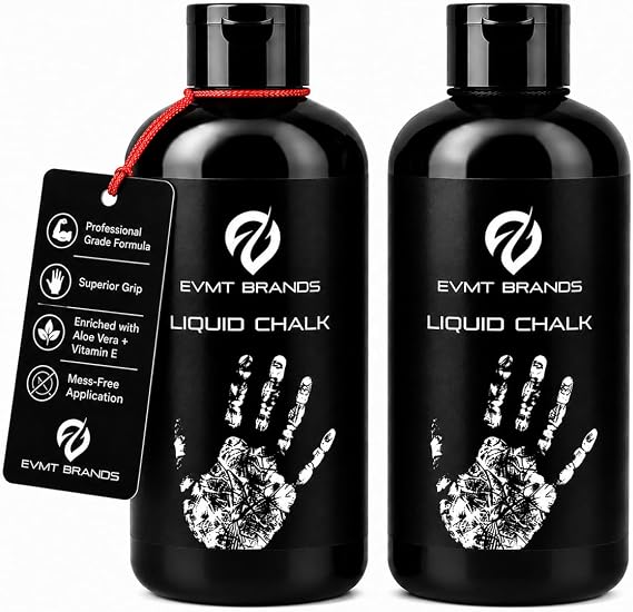 EVMT Brands Liquid Chalk, Mess Free Gym Chalk for Weightlifting, Gymnastics, Rock Climbing, Dancing. Sweat Resistant and Long Lasting for Stronger Grip.