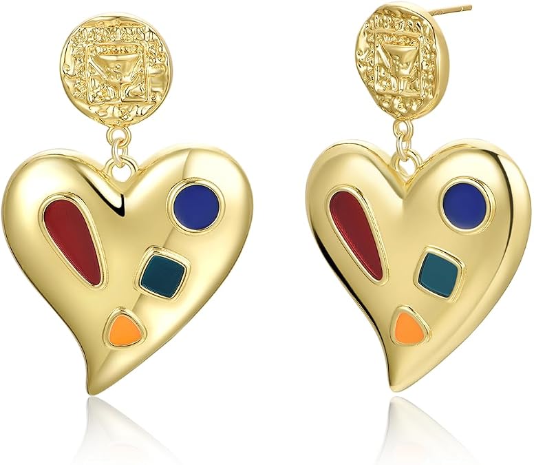 Gold Stud Earrings for Women Heart/Rectangle/Shell/Daisy Earrings 14K Gold Plated Everyday Earring Daity Statement Jewelry
