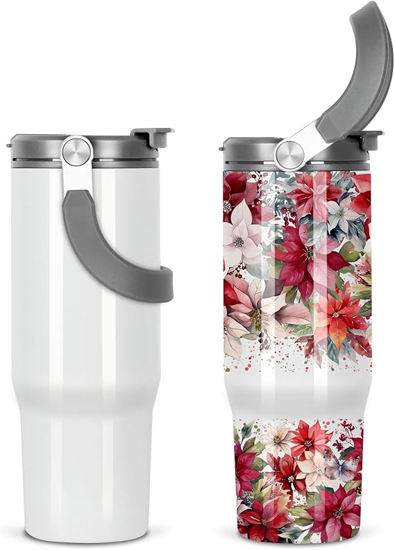 30 Oz Sublimation Tumblers Blank with Portable Handle, Stainless Steel Sublimation Cup with Straw Leakproof Flip, Individually Boxed (2 Pack)