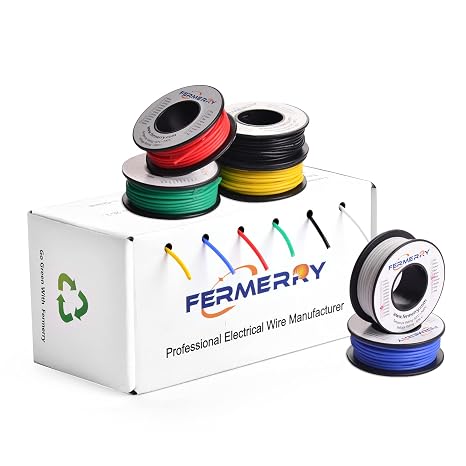 Fermerry 20 AWG Solid Core Wire Spool 25ft Each 6 Colors