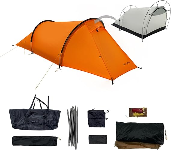 3F UL Gear 1/2 Person Ultralight Camping Tent- Windproof Category 7~8 - Rainproof Groundsheet(PU8000mm+)- 3/4 Season Tent with Expanded Foyer for Outdoor Hiking Mountaineering Travel