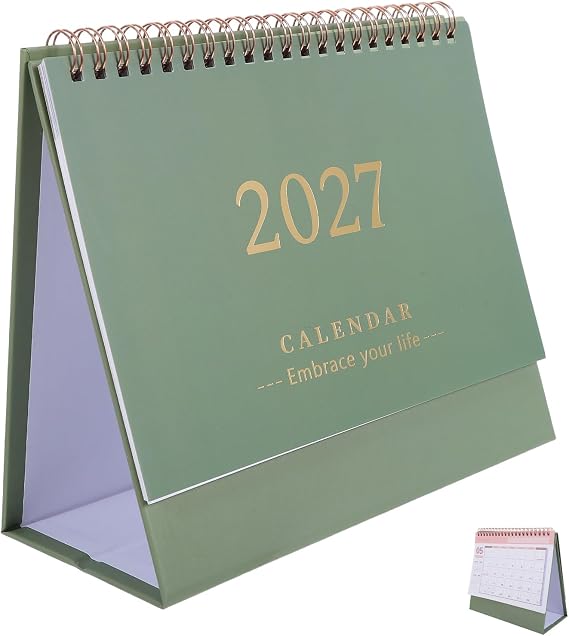 NUOBESTY 2026-2027 Desktop Calendar Stand up Desk Calendar Small 18 Month Table Paper Daily Scheduler Monthly Planner Green