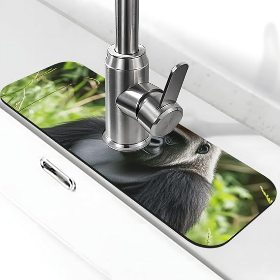 Splash Guard Mat For Kitchen Sink , Super Absorbent Fast Drying Faucet Mat Gorilla In The Grass Draining Mats Sink Gadgets Behind Faucet Sinkmat For Kitchen Bathroom 15"X5.5"