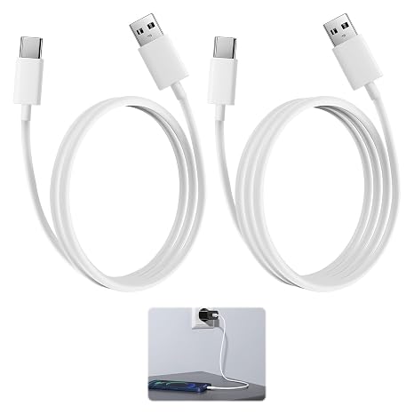 for Oppo Charger Cable Fast Charge, 2 Pcs 1m Usb-a to Usb-c Cable, 2m Usb to Type-c Cables, Compatible with Find x8/x6 Pro/x5/x3 Lite/Reno 13/12f/11f/10/a80/a79/a60/a54 (White)