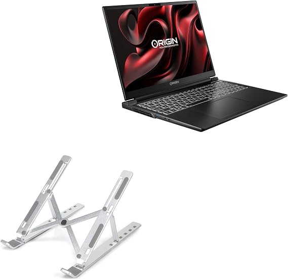 BoxWave Stand and Mount Compatible with Origin PC EON16-S - Compact QuickSwitch Stand, Portable Multi Angle Viewing Foldable Riser - Metallic Silver