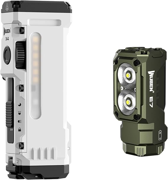 WUBEN E7 1800 Lumen Rechargeable Mini Flashlight with Magnet Bundle X4 EDC Flat Flashlight with RGB Light