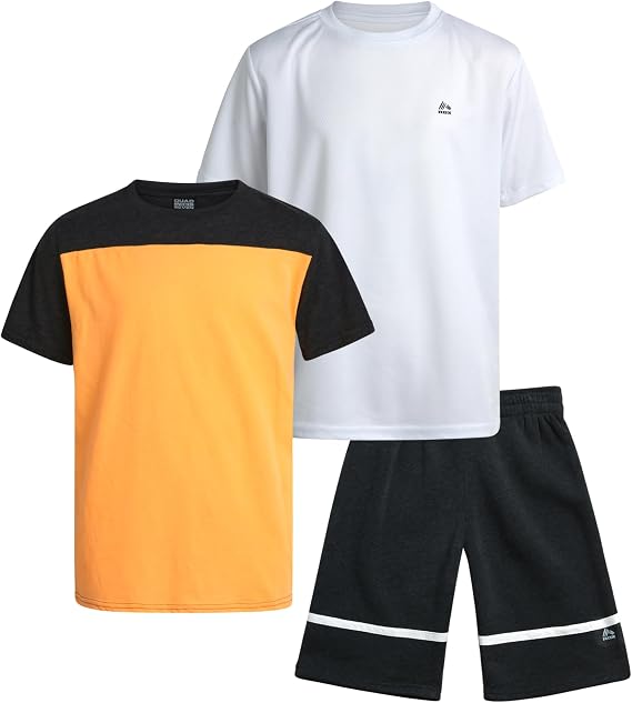 RBX Boys 3-Piece Performance T-Shirt & Fleece Sweat Shorts Activewear Set