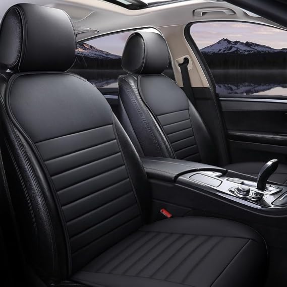 2 PCS Black Universal Front Car Seat Covers Fit For Nissan Almera Juke Leaf Micra Navara Pulsar Qashqai Qashqai+2 X-trail, PU Leather – Auto Parts
