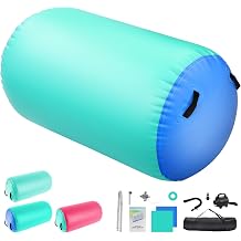 Inflatable Air Barrel Roller with 600W Electric Air Pump | Exercise Mat, Yoga Roller, Tumbling Mat for Gymnastics, Fitness, Balance Training | Includes Carry Bag