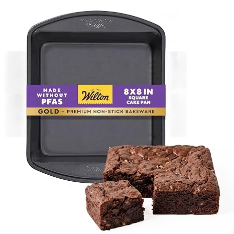 Wilton Gold Non-Stick Square Brownie Cake Pan, Made Without PFAS, 8 x 8 in.