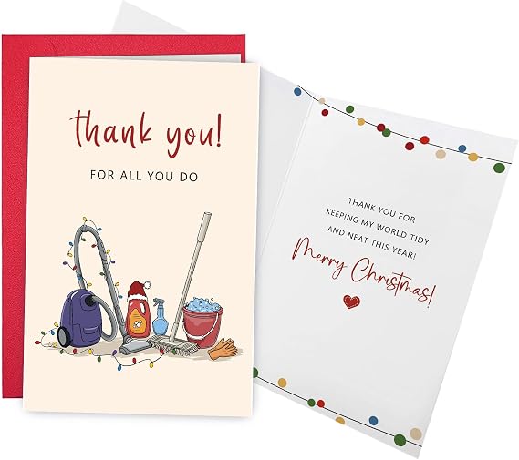 Leinessy Funny Christmas Card for Housekeeper, Humor Christmas Thank You Card for Housekeeper, Appreciation Cards for Cleaner Men Women