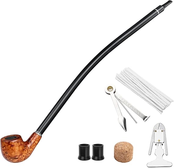 Long Smoking Pipe - Churchwarden Wooden Pipe for Smoking with 3 - in - 1 Pipe Scraper, Pipe Reamer & Other Pipe Accessories in Gift Box (Brown)