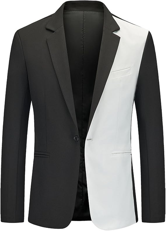Men's Color Block Blazers Coats One Button Single Breasted Suit Jacket Lapel Slim Fit Prom Party Blazer