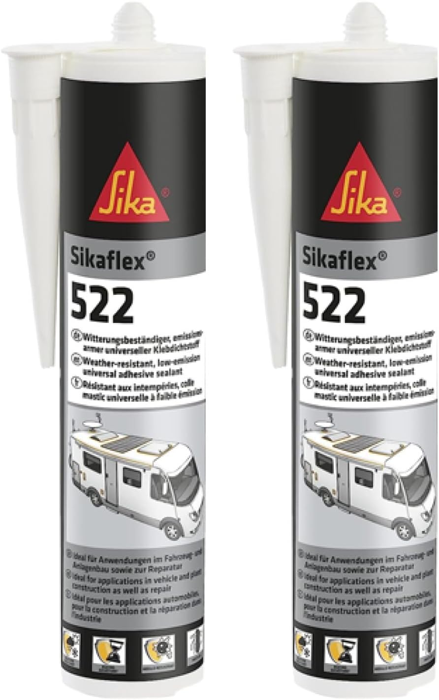 Sika Sikaflex-522 Caravan And Motorhome Adhesive Sealant – Weather And Mould Resistant – White – 300ml Pack of 2