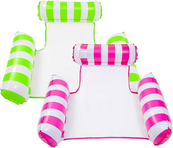 Inflatable Pool Float adults 2 Pack 4-in-1 Inflatable Water Hammock Swimming Pool Floating Chair Relax in the Swimming Pool, Beach, Bathroom,and Water Lounge Summer Holiday (Pink+Green)